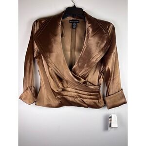 Vintage Cachet Wrap-Look Back-Zip Gold Metallic Dress Shirt Sz 12 Never Worn